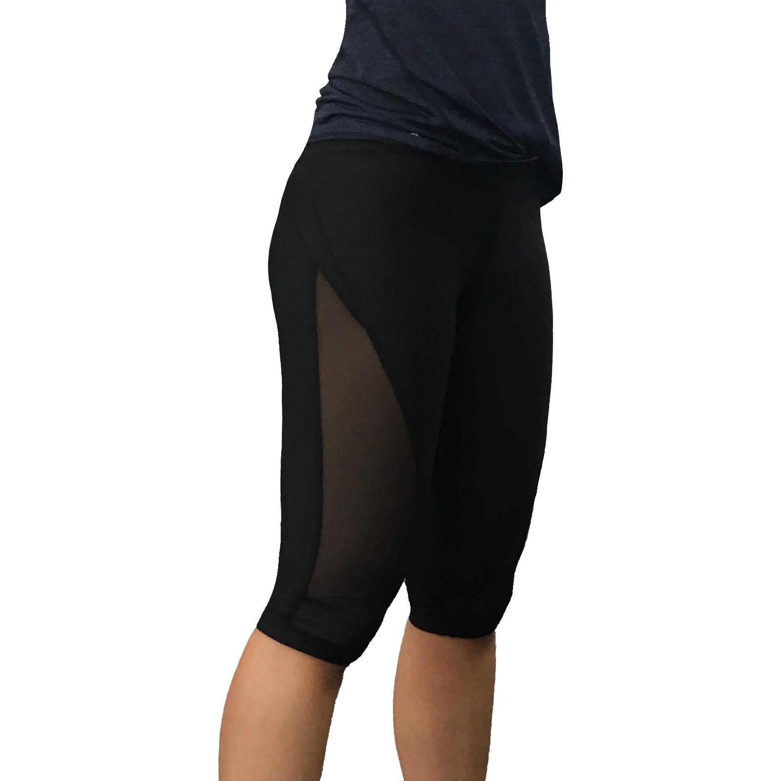 Mesh Panel Knee Length Leggings